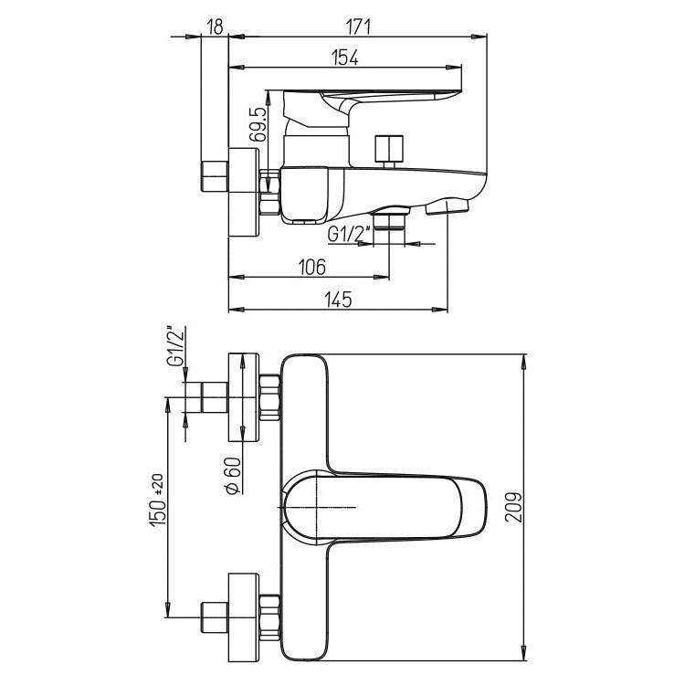 Paini Nove Смеситель для ванны, на 2 отверстия, излив 14,5 см, цвет: черный матовый 09YO111
