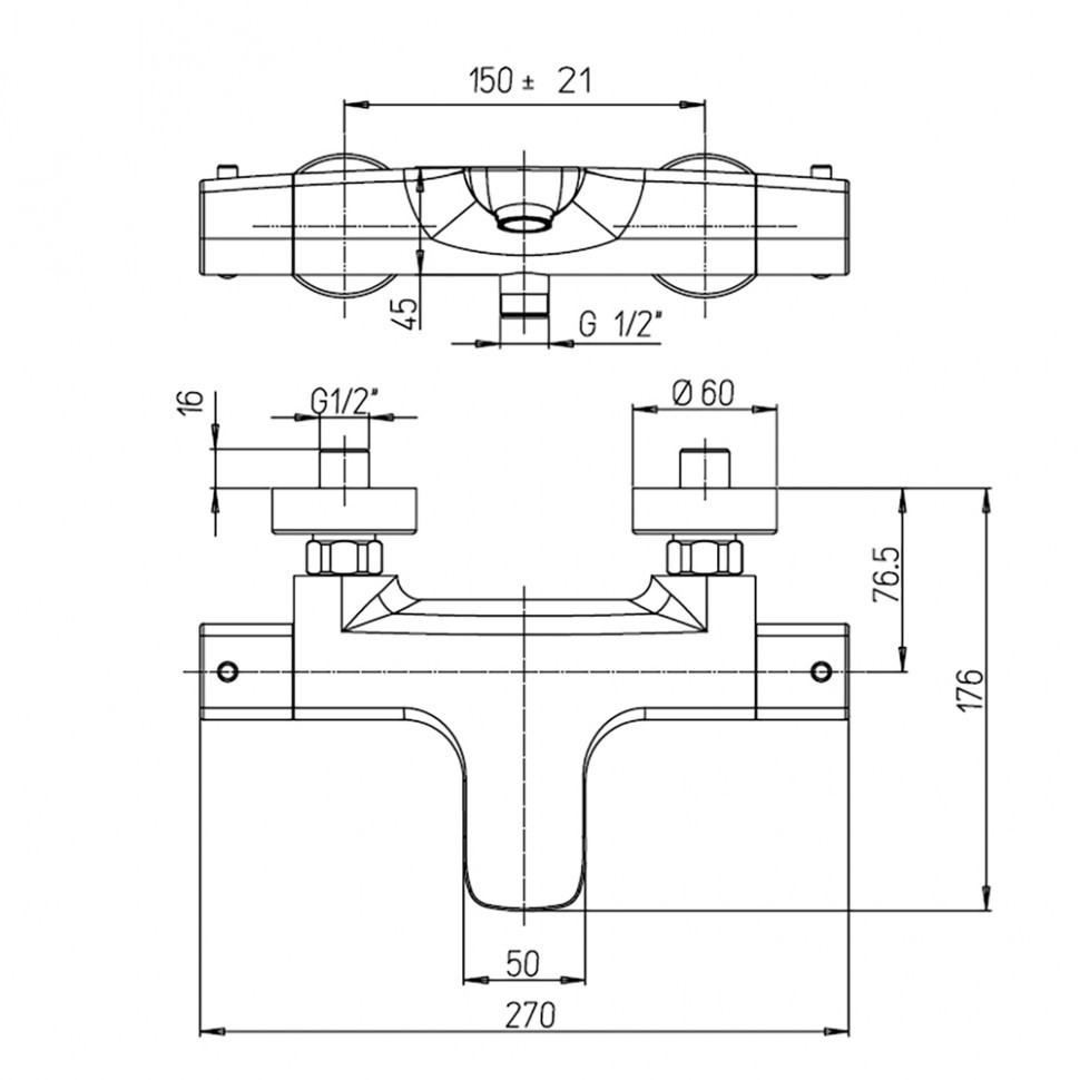 Paini Nove Смеситель для ванны термостатический, на 2 отв., излив 17,6 см, цвет: хром 09CR111TH