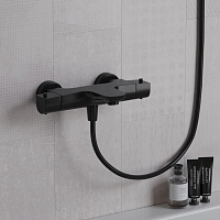 Paini Nove Смеситель для ванны с термостатом, на 2 отверстия, излив 17,6 см, цвет: черный матовый 09YO111TH