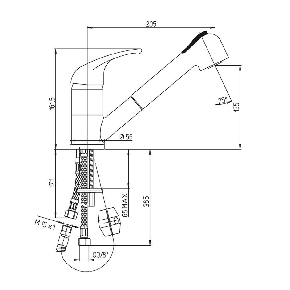Paini Pilot Смеситель для кухни с выдвижным изливом, длина излива 20,5 см, цвет: хром 04CR568RU