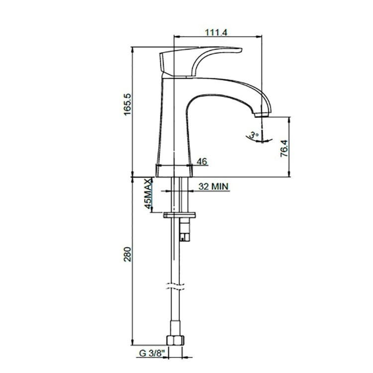 Paini Angel Смеситель для раковины, высота излива 7,6 см, без донного клапана, цвет: хром ANCR205