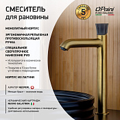 Paini Domus Смеситель для раковины высокий 22 см, без донного клапана, цвет: золото брашированное 18PJ205PZLL