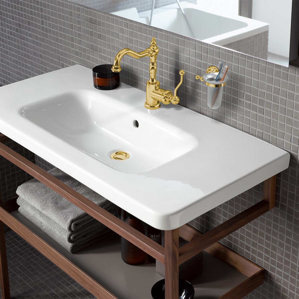 Paini Duomo Смеситель для раковины, с донным клапаном, высота излива 16 см, цвет: золото глянцевое 88OP250