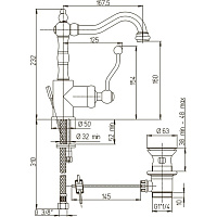 Paini Duomo Смеситель для раковины, с донным клапаном, высота излива 16 см, цвет: золото глянцевое 88OP250