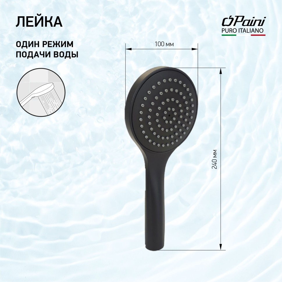 Paini Torino Душевая лейка, 1 режим, латунь, цвет: черный матовый TRYO155