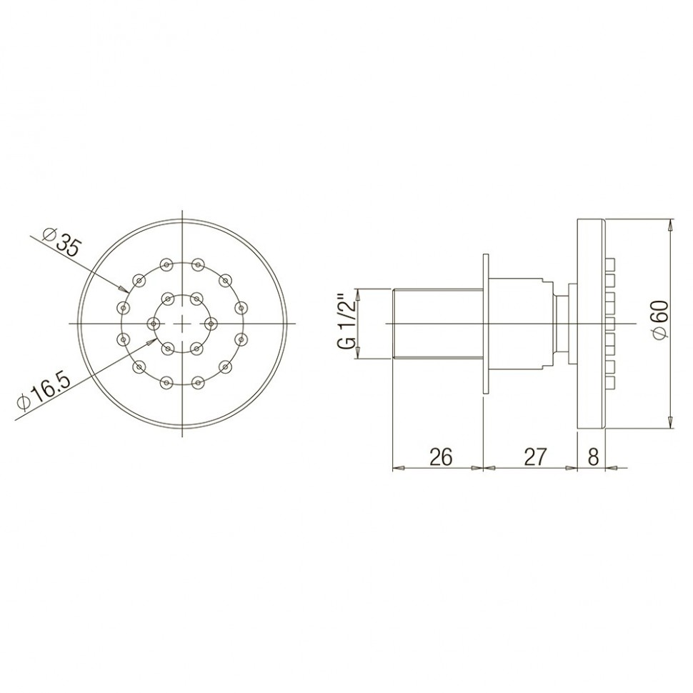 Paini Душевая форсунка бокового душа 6 см, цвет: хром 50CR721T
