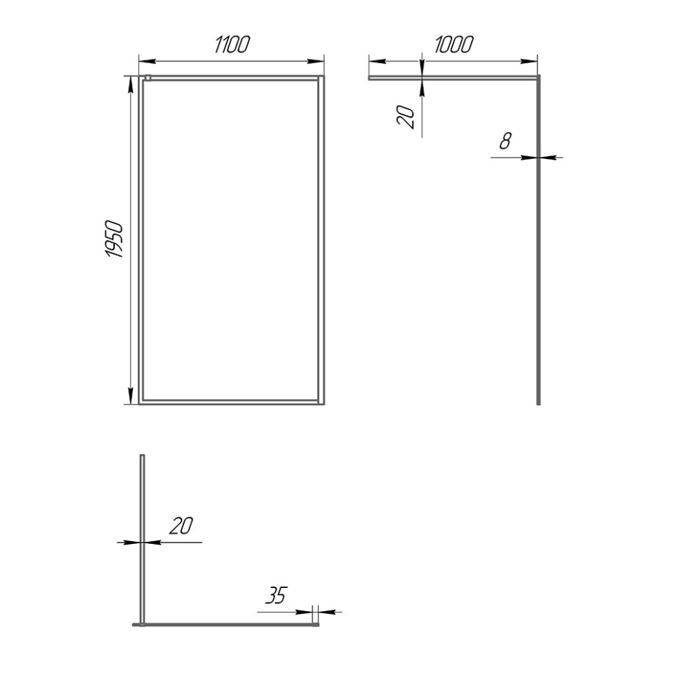 Paini Душевая перегородка 110x195 рисунок рамка PAINI-WalkIN110F