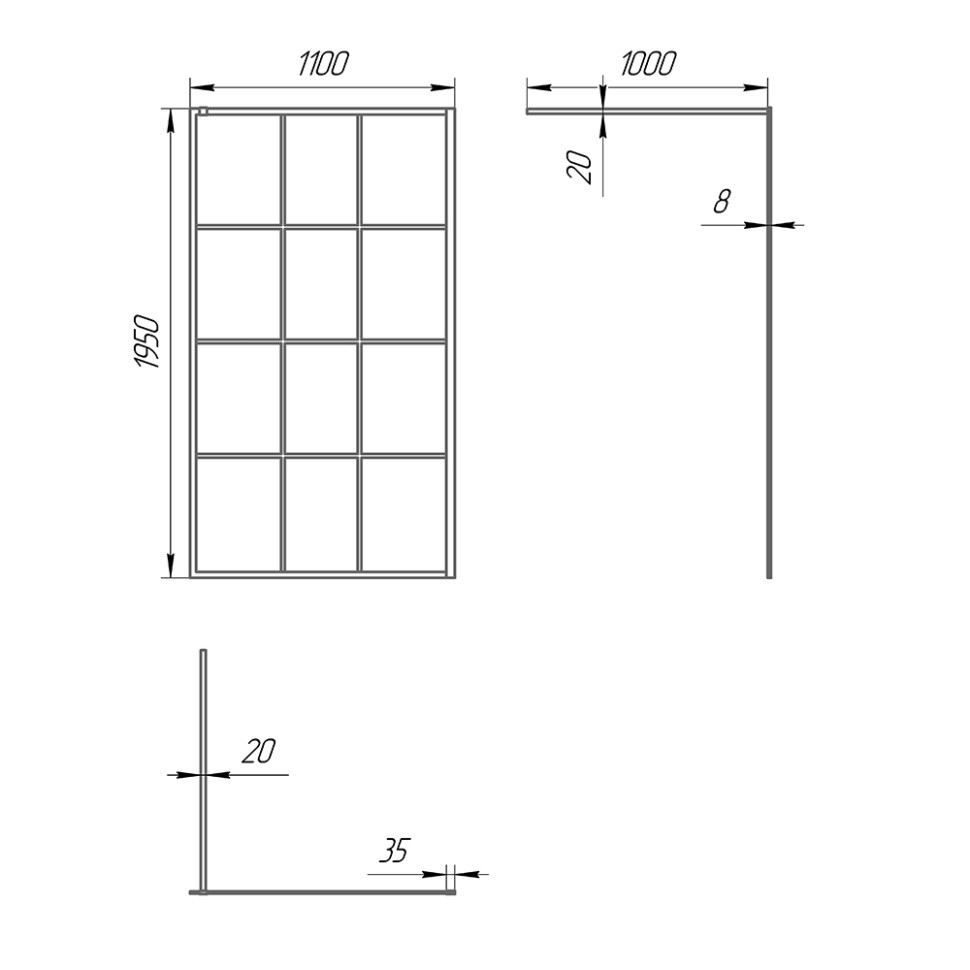 Paini Душевая перегородка 110x195 рисунок решетка PAINI-WalkIN110G