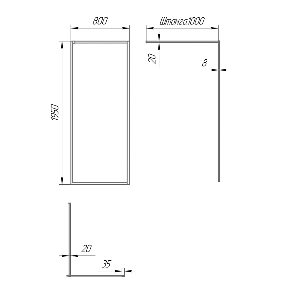 Paini Душевая перегородка 80x195 рисунок рамка PAINI-WalkIN80F