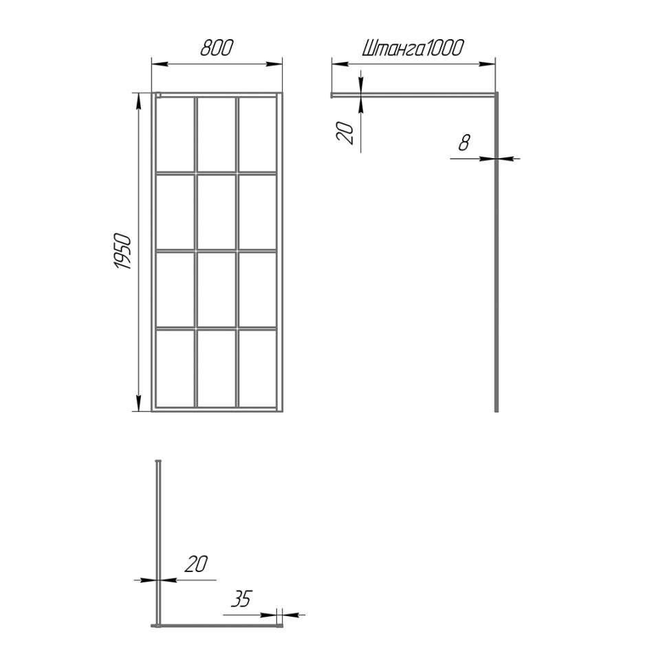 Paini Душевая перегородка 80x195 рисунок решетка PAINI-WalkIN80G