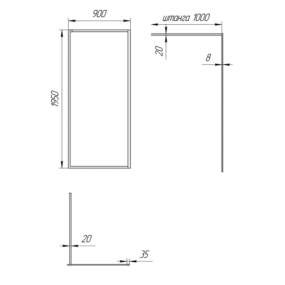 Paini Душевая перегородка 90x195 рисунок рамка PAINI-WalkIN90F