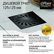 Paini Трап точечный с перфорированной решеткой, 12,5х12,5 см, цвет: черный матовый 381AC