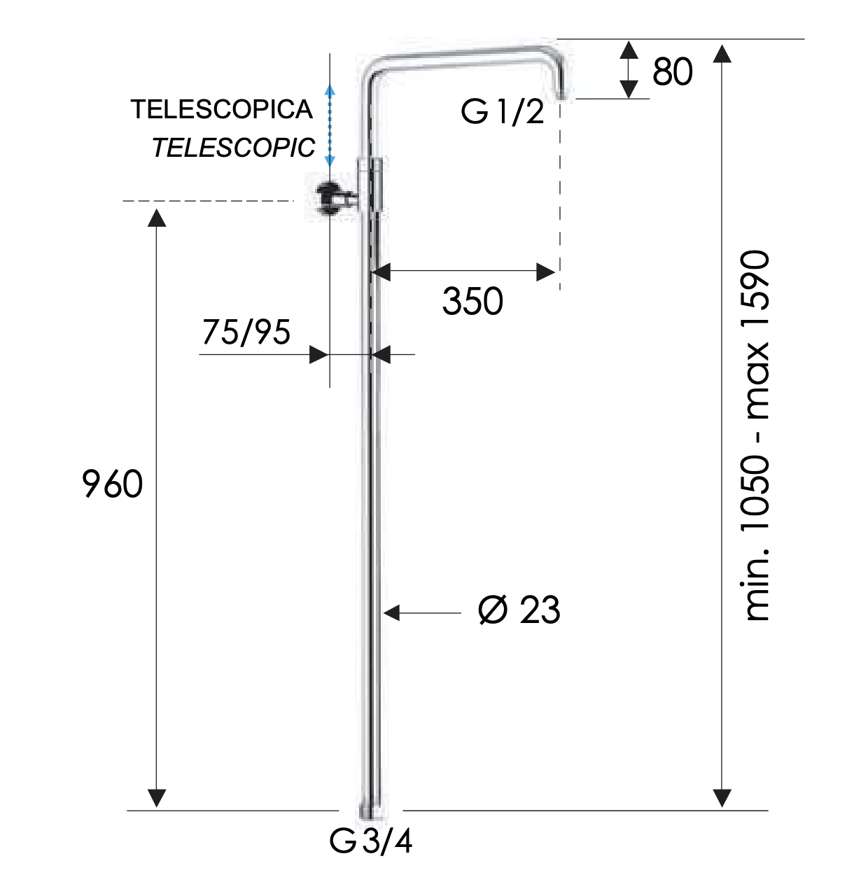 Remer Душевая колонна 159 см, без смесителя и верхнего душа, цвет: oro lucido 330A7DCESDEVDO