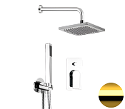 Remer Infinity Душевой комплект: смеситель, верхний душ 20 см, лейка, шланг, цвет: oro lucido I09S08ODO