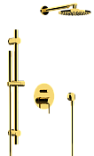 Remer X Style Душевой комплект: смеситель, верхний душ 20 см, лейка, штанга 70 см, цвет: oro lucido X09S01ODO