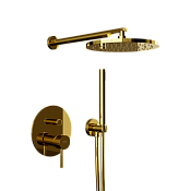 Remer X Style Душевой комплект: смеситель, верхний душ 20 см, лейка 1 режим, шланг, цвет: oro lucido X09S02ODO