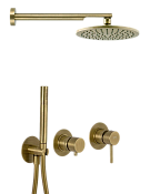 Remer X Style Душевой комплект: смеситель, верхний душ 20 см, лейка, шланг, цвет: vecchio ottone X96S02OVO