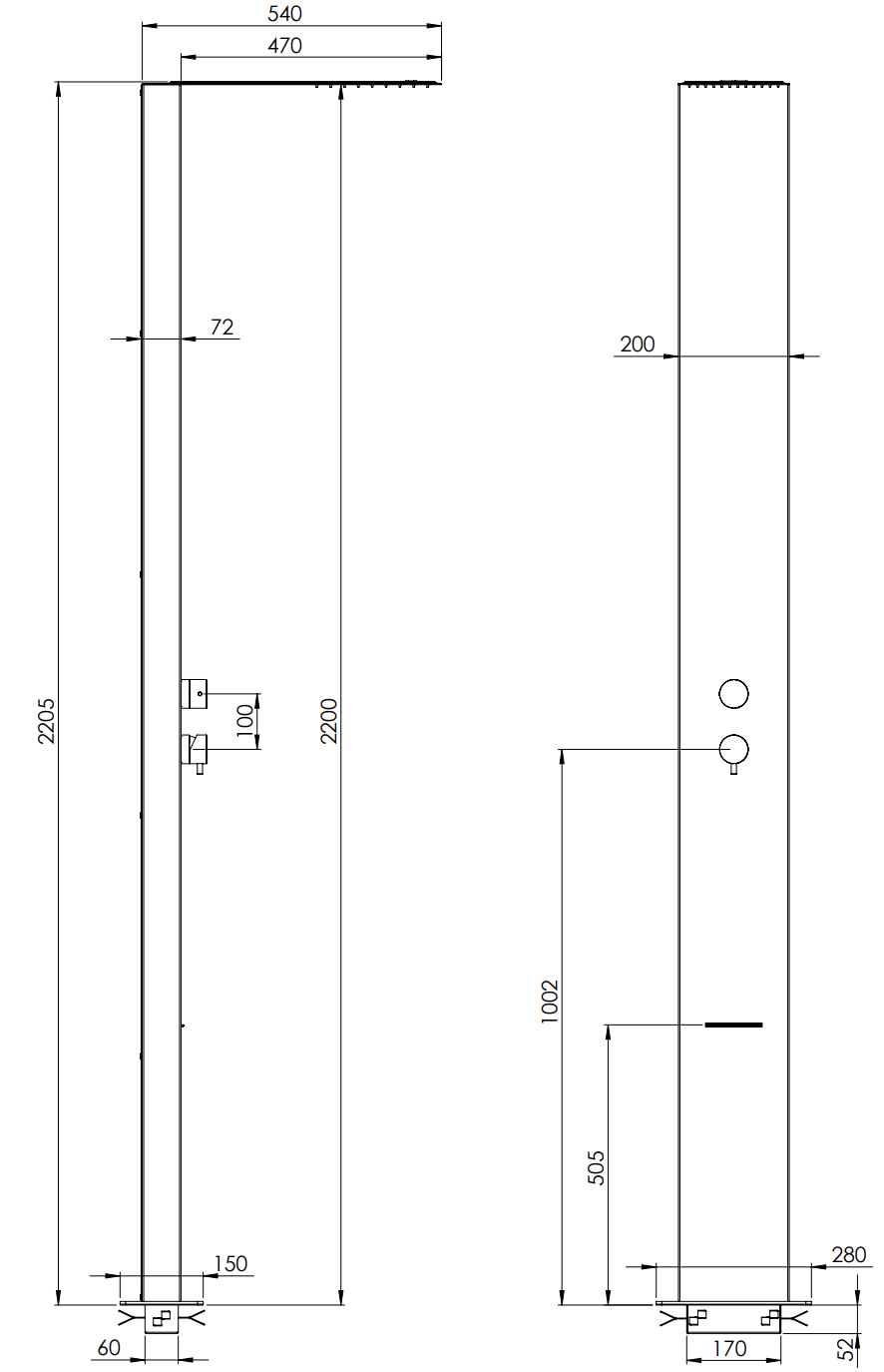 Remer Душевая колонна уличная 220 см, смеситель, верхний душ, цвет: cromo 331SS