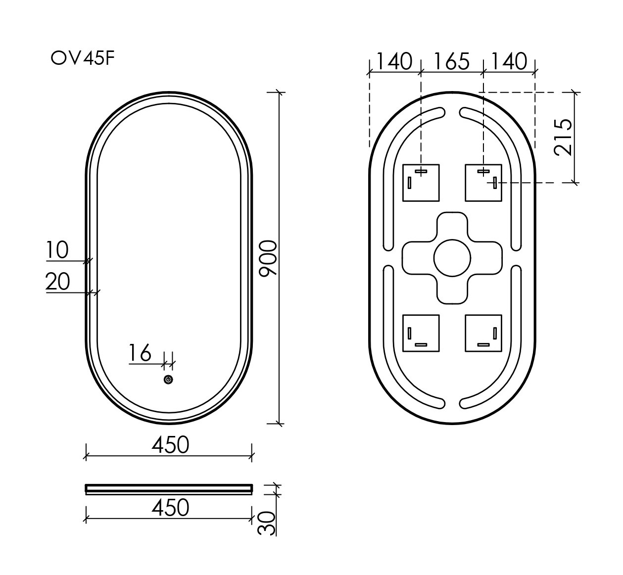 Sancos Oval Зеркало с подсветкой 45х90h см, сенсорный выключатель OV45F