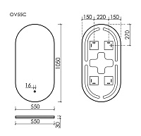 Sancos Oval Зеркало с подсветкой 55х90h см, сенсорный выключатель OV55C