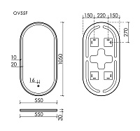 Sancos Oval Зеркало с подсветкой 55х90h см, сенсорный выключатель OV55F