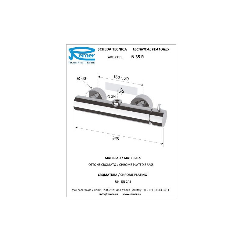 Remer Minimal Смеситель для душа, цвет: cromo N35R