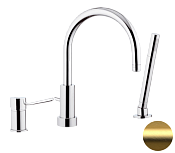 Remer Minimal Смеситель на борт ванны, излив 21,5 см, лейка 1 режим, шланг, цвет: oro spazzolato N072BG