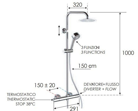 Remer Elegance Душевая стойка: термостат, верхний душ 25 см, лейка, штанга 100 см, цвет: nero opaco EQ32XM1UFM25NO