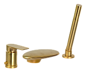 Remer Infinity Смеситель на борт ванны, каскадный излив, лейка 4 режима, шланг, цвет: oro spazzolato I07UFBG