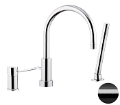 Remer Minimal Смеситель на борт ванны, излив 21,5 см, лейка, шланг, цвет: cromo nero spazzolato N072CFP