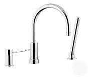 Remer Minimal Смеситель на борт ванны, излив 21,5 см, лейка 1 режим, шланг, цвет: bianco opaco N07BO