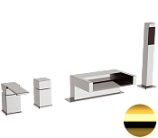 Remer Qubika Cascata Смеситель на борт ванны, каскадный излив, лейка, шланг, цвет: oro lucido QC06DO