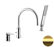 Remer Infinity Смеситель на борт ванны, излив 21,5 см, лейка, шланг 150 см, цвет: oro spazzolato I07BG