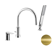 Remer Infinity Смеситель на борт ванны, излив 21,5 см, лейка, шланг 150 см, цвет: vecchio ottone I07VO