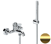 Remer Atelier Смеситель для ванны с душем, лейка, держатель, шланг 150 см, цвет: oro spazzolato AL02BG