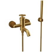 Remer Chrono Смеситель для ванны с душем, лейка, держатель, шланг 150 см, цвет: oro spazzolato CH02BG