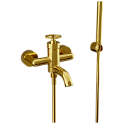 Remer Chrono Смеситель для ванны с душем, лейка, держатель, шланг 150 см, цвет: oro lucido CH02DO