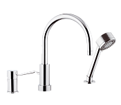 Remer Minimal Смеситель на борт ванны, излив 21,5 см, лейка 3 вида струи, шланг 150 см, цвет: cromo N48319MO