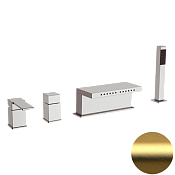 Remer Qubika Смеситель на борт ванны, излив каскад многоструйный, лейка, шланг, цвет: oro spazzolato Q06BG