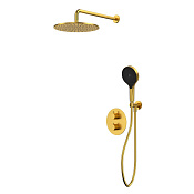 Whitecross Y Душевая система встраиваемая с термостатом, верхний и ручной душ, цвет: золото брашир. YSET08TOPGLB