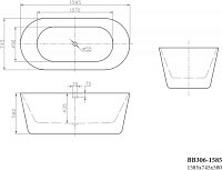 Belbagno Ванна свободностоящая акриловая 158,5x74,5 см, цвет: белый глянцевый BB306-1585