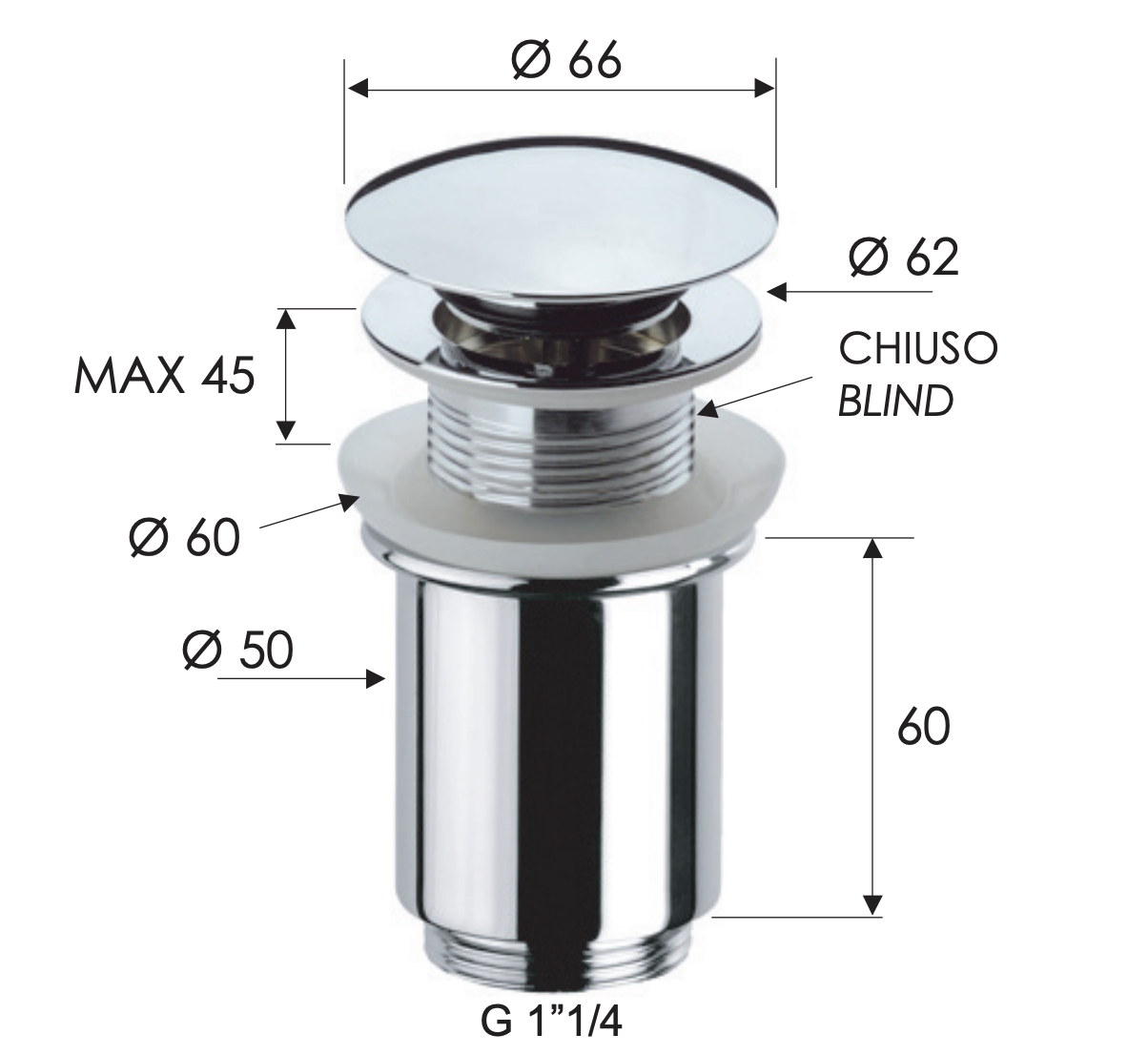 Remer Донный клапан click-clack без перелива, цвет: visual inox 904CC114XV