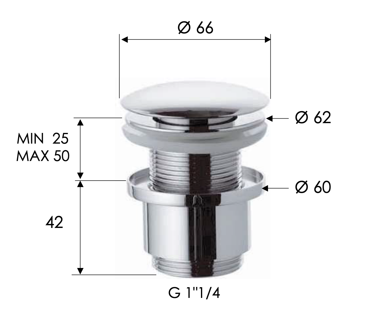 Remer Донный клапан click-clack без перелива, цвет: visual inox 904CC2114XV