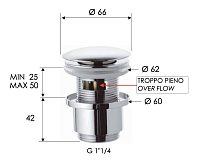 Remer Донный клапан click-clack с переливом, цвет: visual inox 905CC2114XV