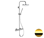 Remer Elegance Душевая стойка: термостат, верхний душ 30 см, лейка, штанга 100 см, цвет: oro lucido EQ32X7MMM30DO