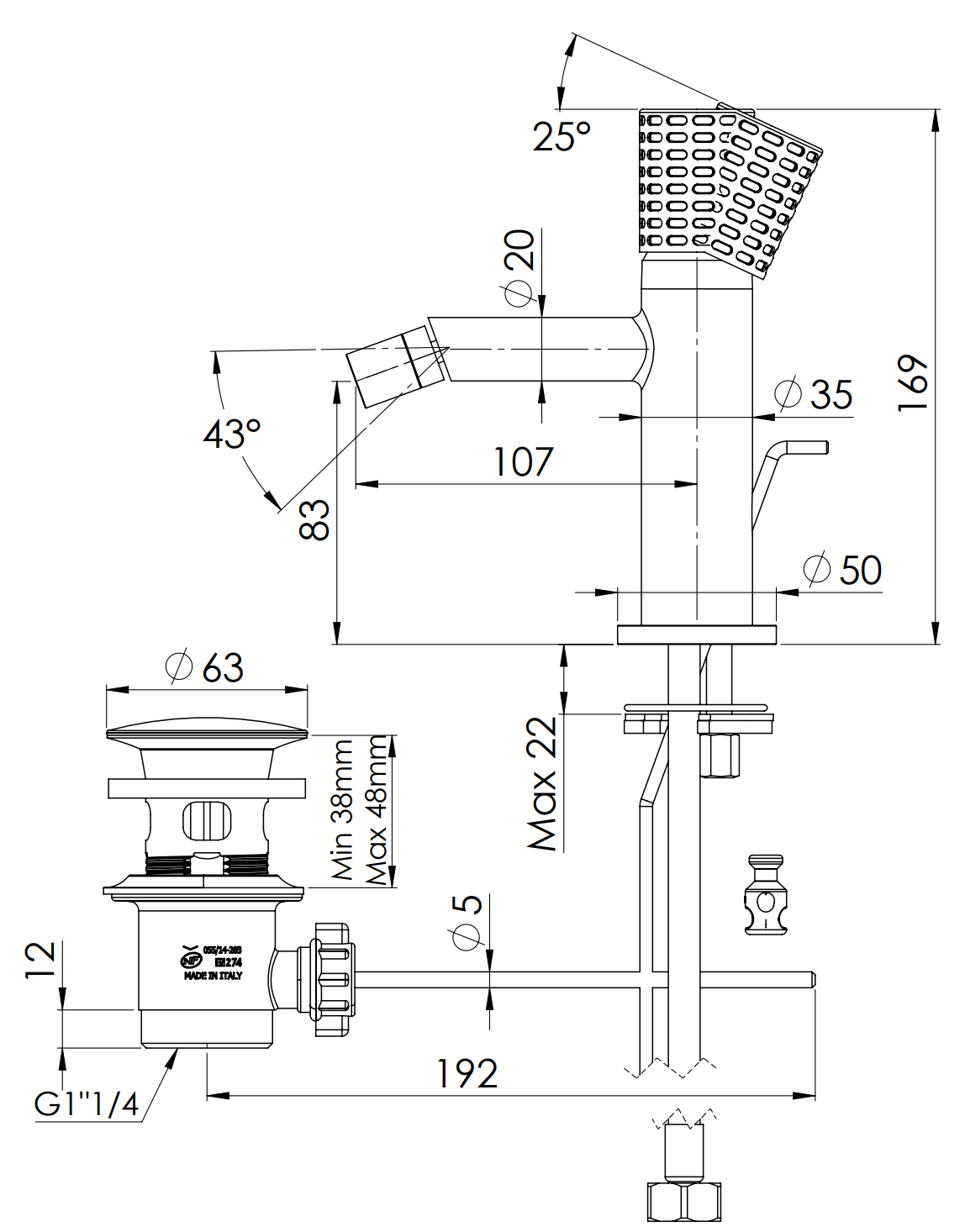 Remer Celebrity Смеситель для биде, с донным клапаном, цвет: cromo CEC20