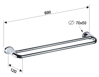 Remer 900 Полотенцедержатель двойной 69 см, подвесной, латунь, цвет: cromo NV33CR