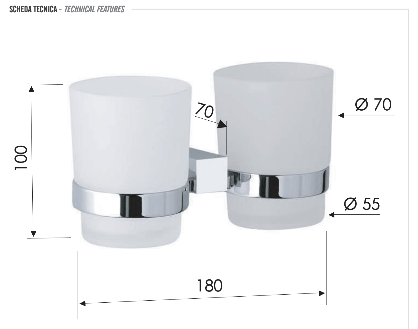 Remer SQ Стакан двойной подвесной, из матового стекла, цвет: cromo SQ16CR