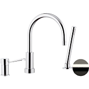 Remer Minimal Смеситель на борт ванны, излив 21,5 см, лейка 1 режим, шланг, цвет: nichel spazzolato N072NP