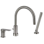 Remer Infinity Смеситель на борт ванны, излив 21,5 см, лейка, шланг, цвет: nichel spazzolato opaco I07NPO